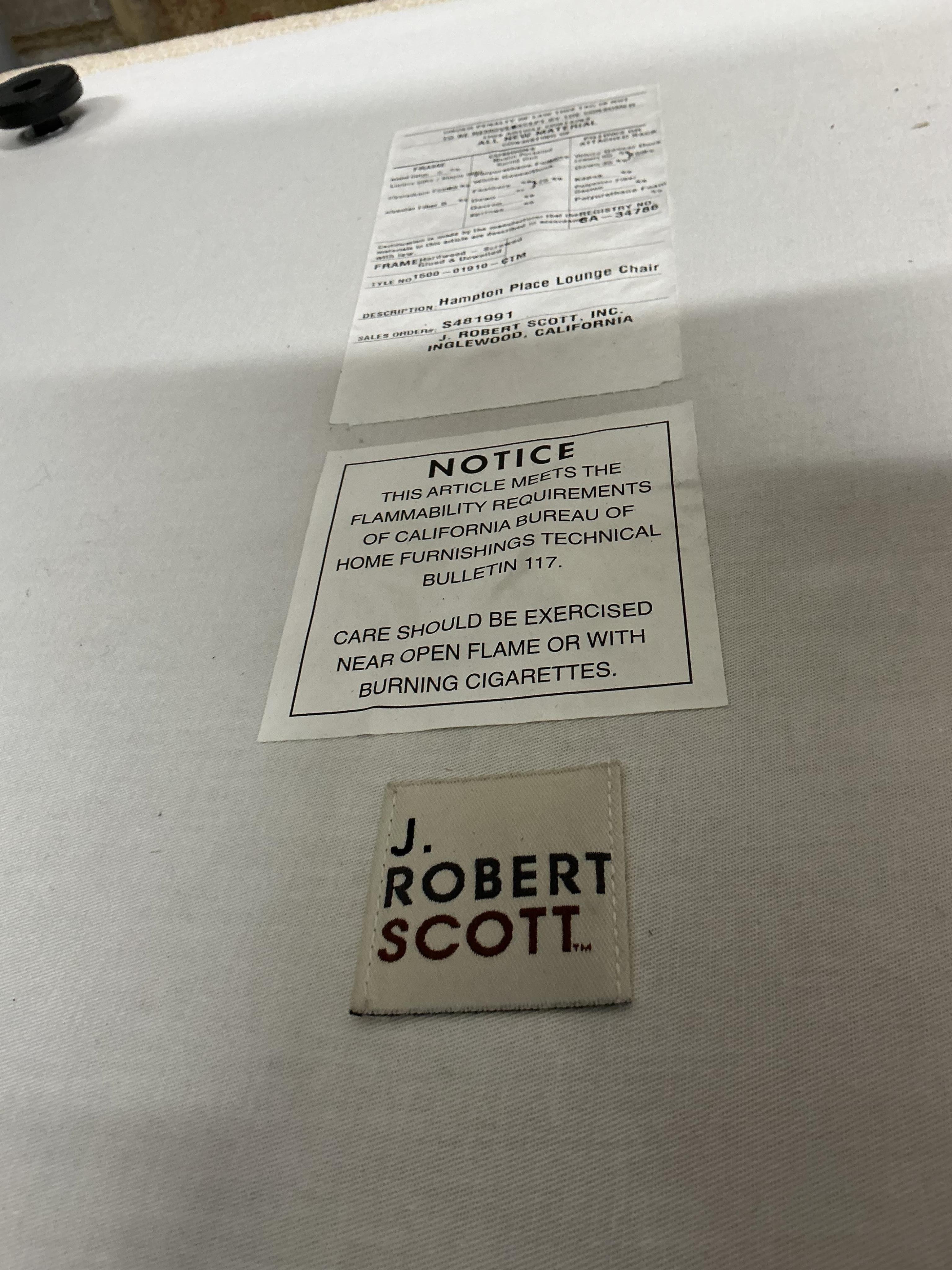 A pair of contemporary J. Robert Scott Hampton Place lounge chairs, width 77cm, depth 84cm, height 84cm